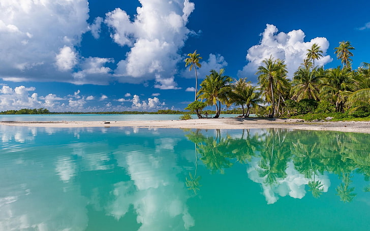 Tropical Island Girl, tranquil scene, waterfront, cloud  sky, reflection