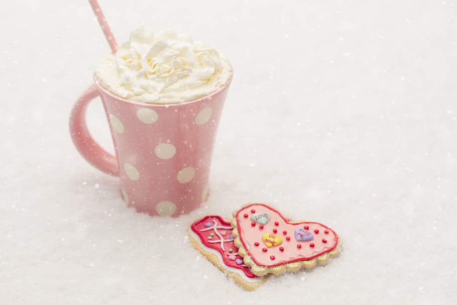 Valentines Day Recipes, high angle view, drink, heart cookies, cold temperature