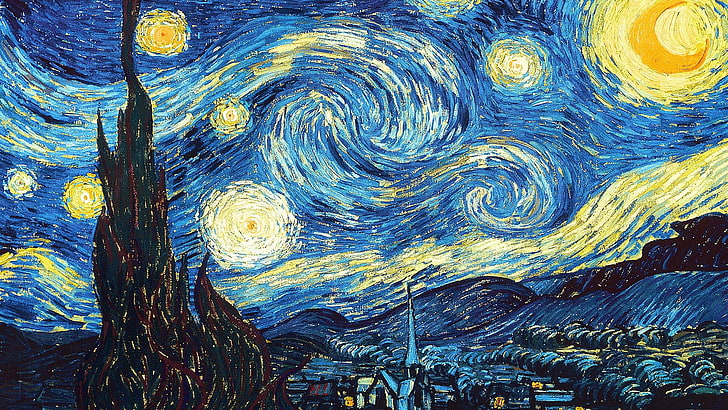 Van Gogh Starry Night Painting, full frame, material, vincent van gogh, pattern Free HD Wallpaper