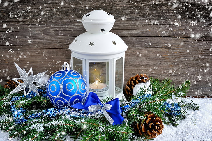 Winter Christmas Snow Lantern, shiny, wood  material, merry, christmas decoration Free HD Wallpaper