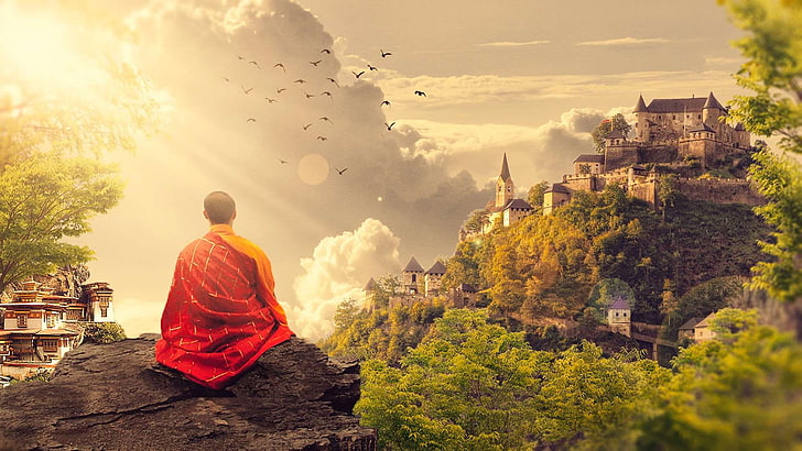 Zen Buddhism Meditation, nature, robe, building, people Free HD Wallpaper