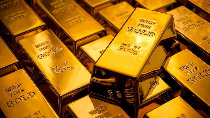 1000G Gold Bar, large group of objects, investment, finance, stack Free HD Wallpaper