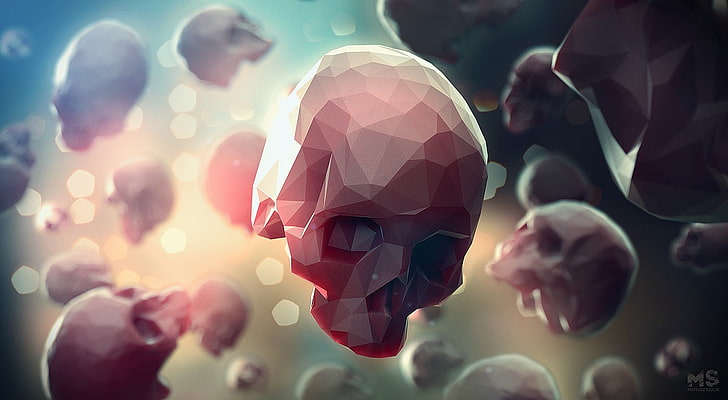 3D Skulls Pics, illuminated, still life, focus on foreground, mateusz szulik Free HD Wallpaper