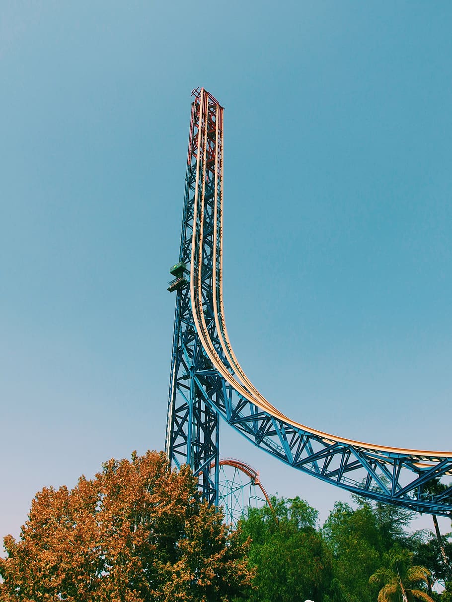 amusement park ride, los angeles, nature, rollercoaster