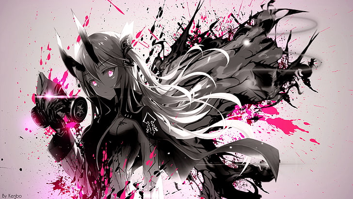 Anime Girl with Skull Mask, smudged, pattern, splashing, vulnerability Free HD Wallpaper