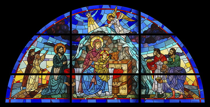 Assumption Stained Glass Window, religion, cathedral, stained, nativity