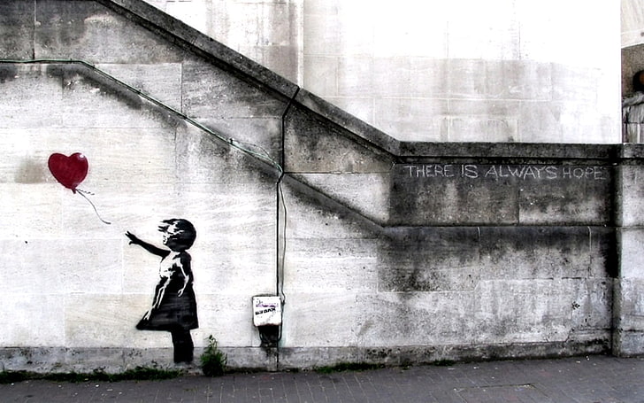 Banksy Red Balloon Girl, real people, side view, clothing, architecture Free HD Wallpaper