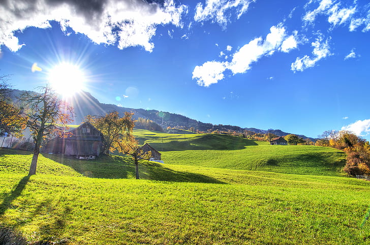 Beautiful Sunny Nature Scenery, hdr, wideangle, landside, summer Free HD Wallpaper