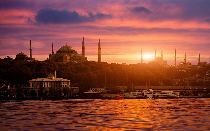 Blue Mosque, waterfront, place of worship, sultan ahmed mosque, no people Free HD Wallpaper