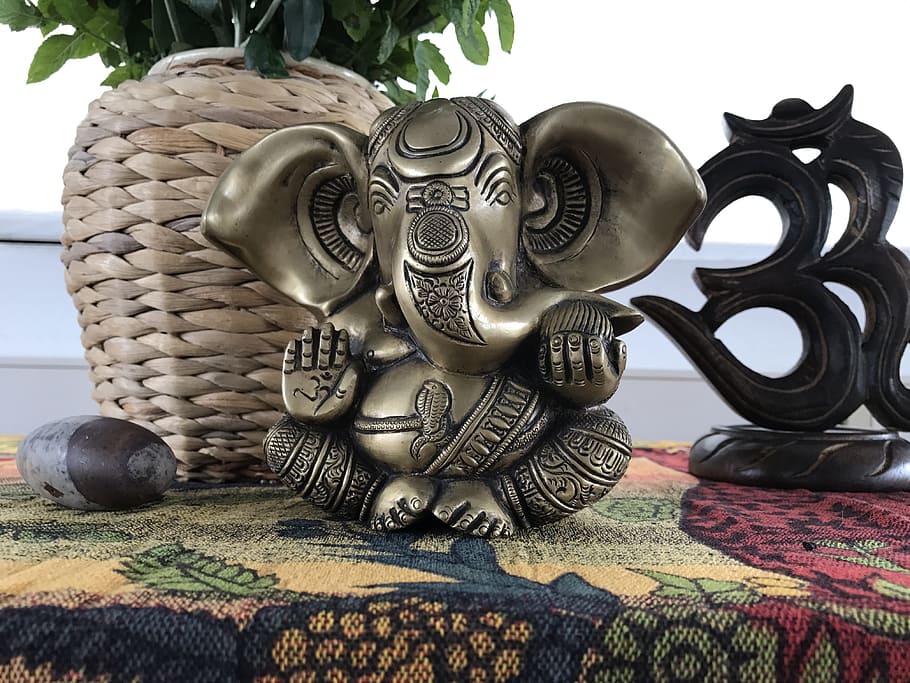 Brass Ganesha Statue, representation, belief, floral pattern, still life Free HD Wallpaper