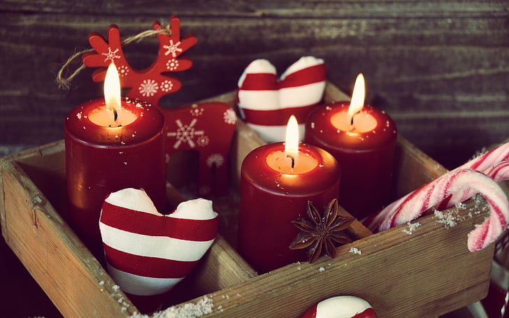 candle, candy cane, holiday, christmas Free HD Wallpaper