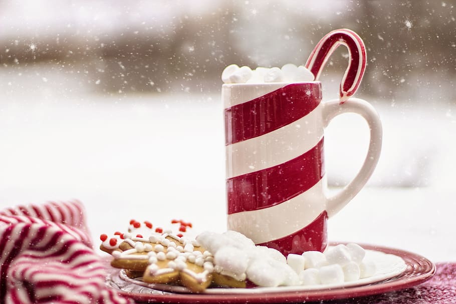 Christmas Coco, snow, celebration, mug, marshmallows Free HD Wallpaper