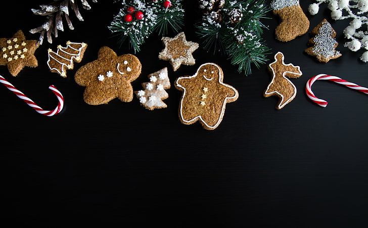 Christmas Gingerbread Cookies, sweet food, high angle view, indoors, winter Free HD Wallpaper