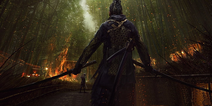 Dark Samurai Warrior Art, art and craft, tree, statue, no people