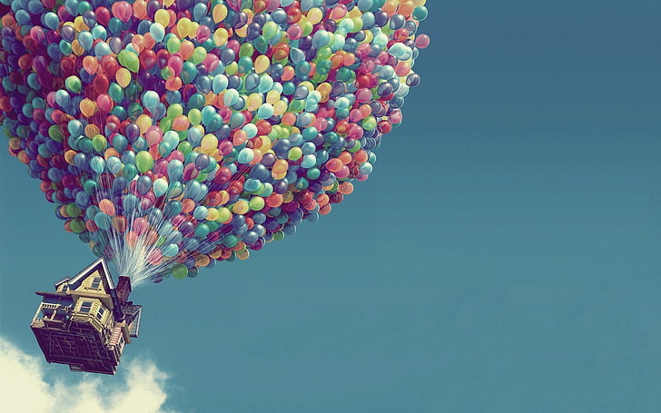 Disney Up House with Balloons, transportation, built structure, day, movies Free HD Wallpaper