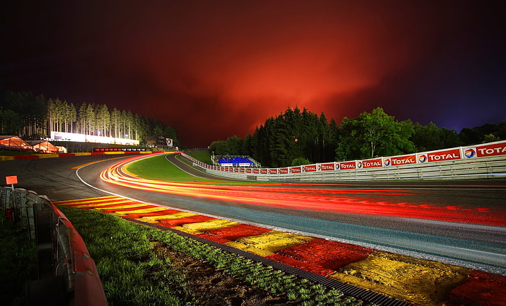 Formula 1 Car, light trail, tail light, spafrancorchamps, mode of transport Free HD Wallpaper