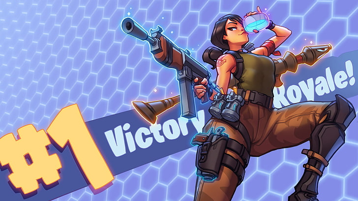 Fortnite 1 Victory Royale, low angle view, young women, communication, western script Free HD Wallpaper