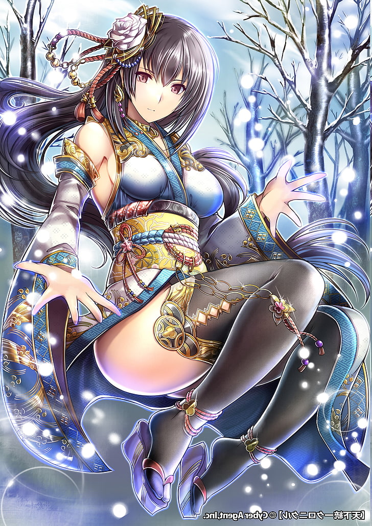 Japanese Kimono Anime Girl Clothes, dark hair, women, silver colored, multi colored