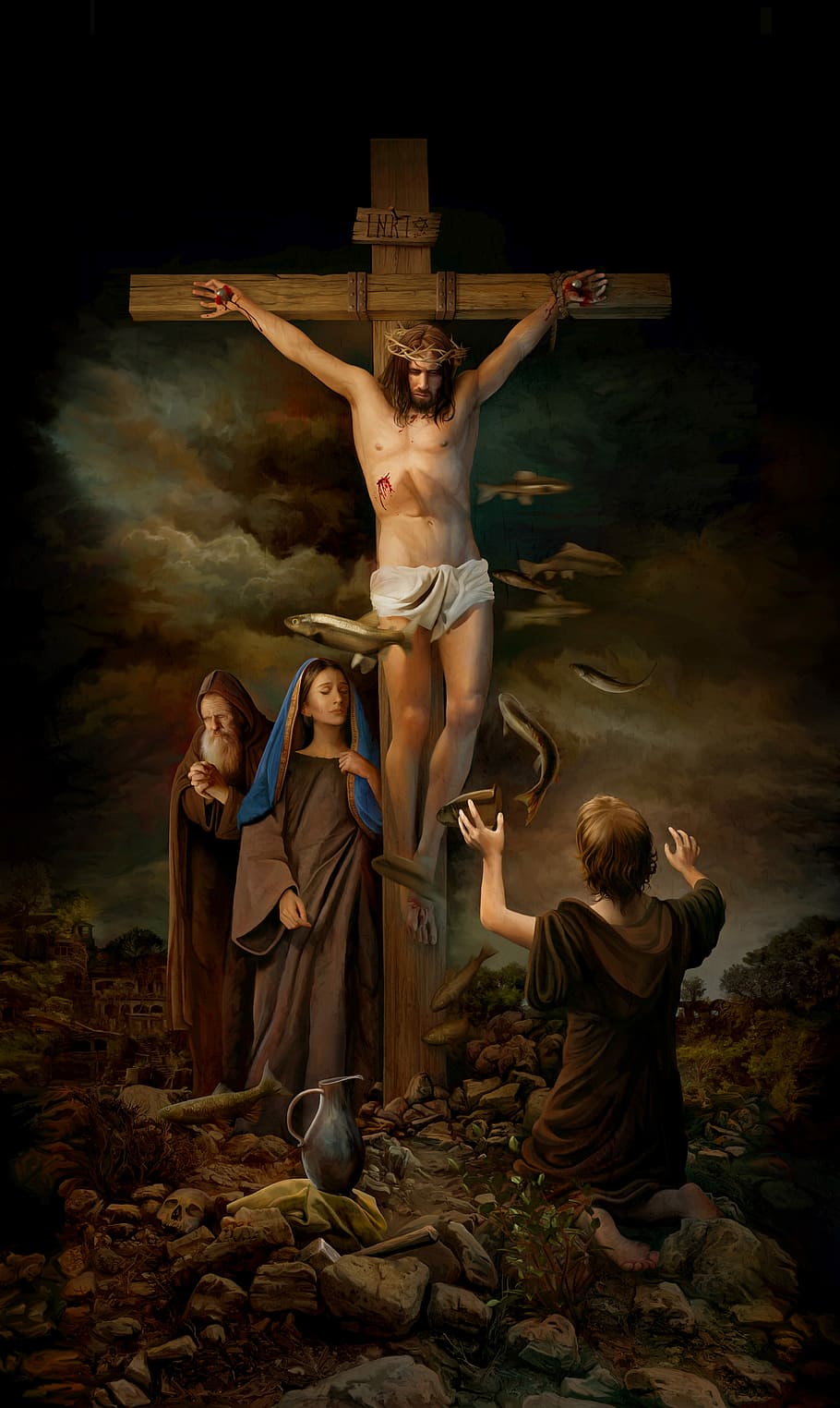 Jesus On the Cross Renaissance Paintings, group of people, jesus, spiritual, holy Free HD Wallpaper