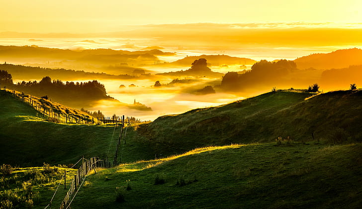 Mountain Forest Sunrise, sunrise  dawn, lotr, hill, outdoors