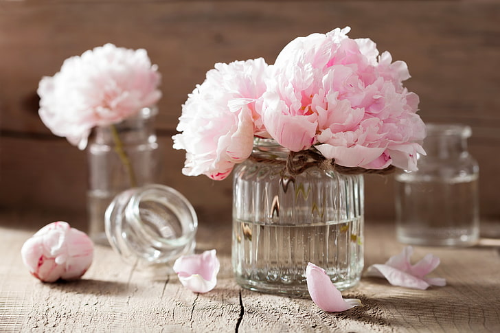 Peony Wedding Flower Bouquets, glass  material, table, bouquet, no people Free HD Wallpaper