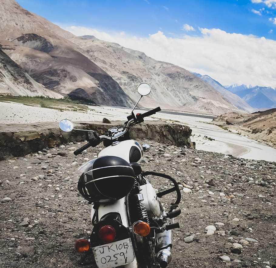 Royal Enfield Bullet Motorcycle, landscape, mountain, field, land Free HD Wallpaper