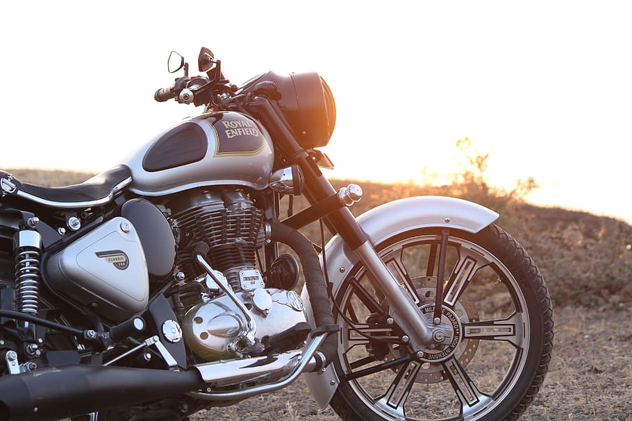 Royal Enfield Custom Bike, travel, offroad, leather, sunlight