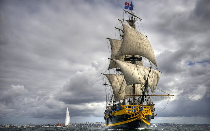 Schooner Pirate Ship, cloud  sky, summer, hdr, horizon