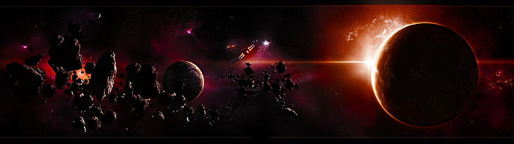 Space Dual Monitor 3840X1080, silhouette, glowing, arts culture and entertainment, meteor Free HD Wallpaper