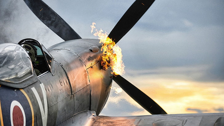 Spitfire Starting, airplane, metal, supermarine spitfire, cloud  sky