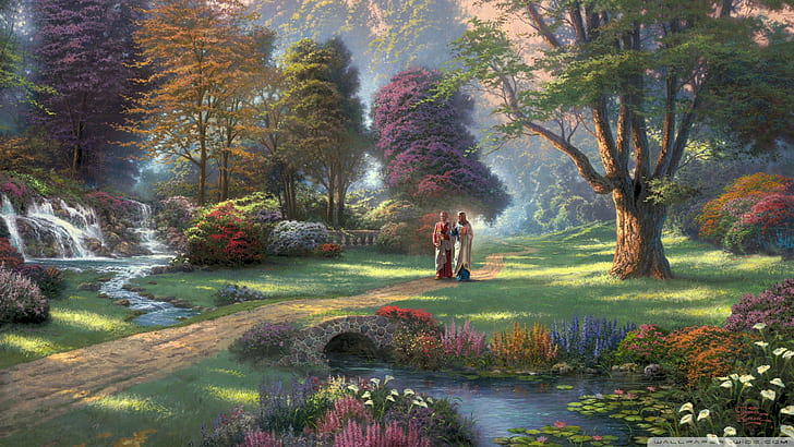 Sunrise Thomas Kinkade Painting, jesus, anime, jesus christ, Jesus Christ