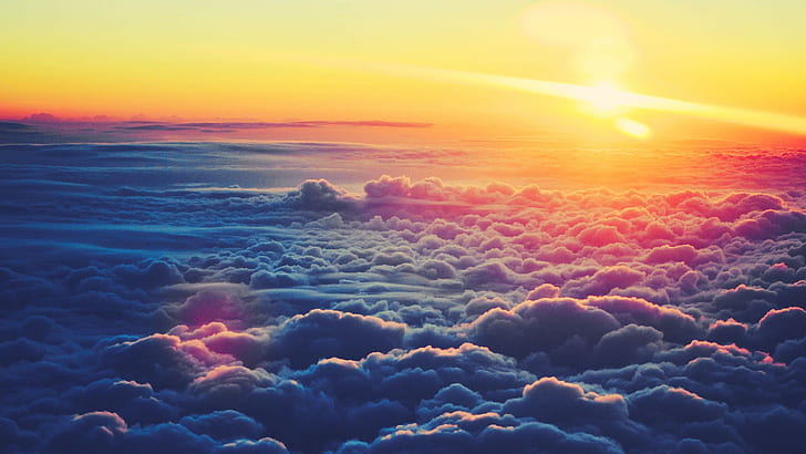 Sunrise through Clouds, light  natural phenomenon, sunbeam, summer, dawn Free HD Wallpaper