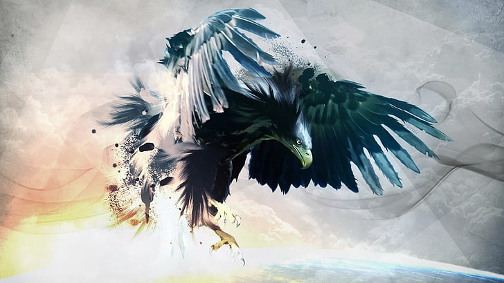 Watercolor Eagle, beauty in nature, feather, day, flapping Free HD Wallpaper