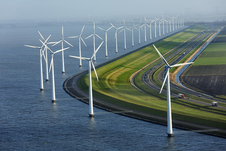 Wind Energy Source, blue, no people, aerial view, innovation