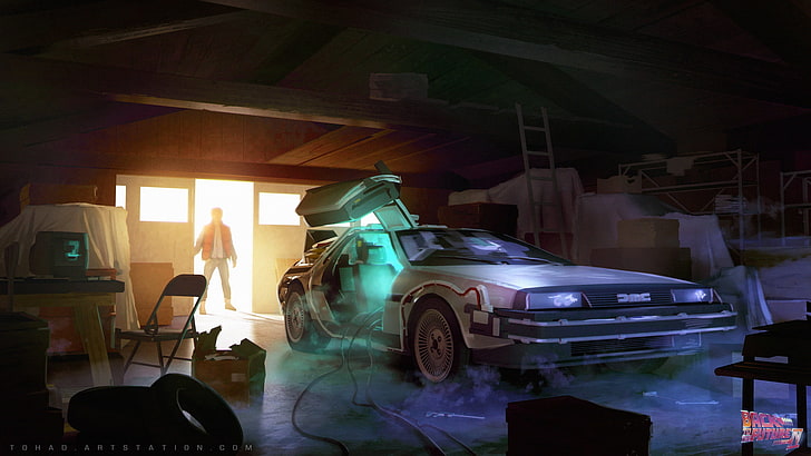 Back to the Future Car, night, tire, nightlife, indoors Free HD Wallpaper