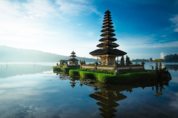 Bali, waterfront, brown, cloud  sky, temple Free HD Wallpaper