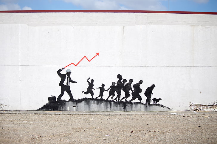 Banksy Graffiti Urban Art, adult, wall  building feature, real people, sport