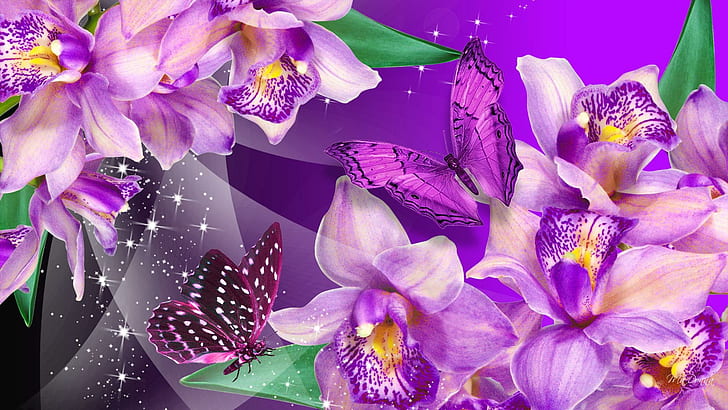 butterflies, pink, bright, flowers Free HD Wallpaper