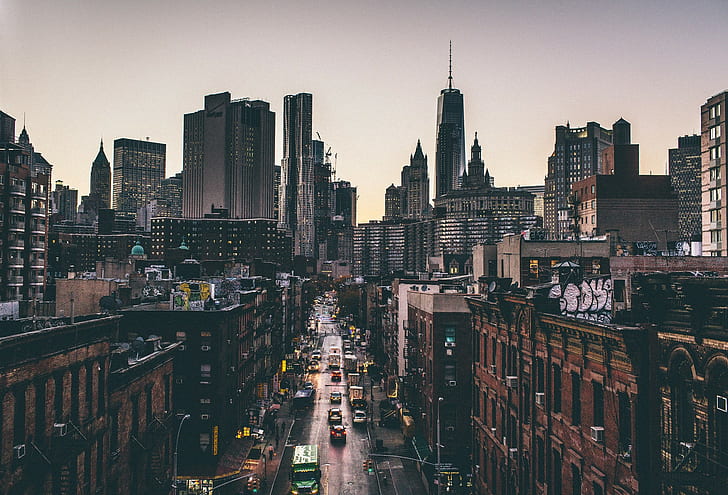 City Street Night, residential district, urban skyline, new york city, building exterior Free HD Wallpaper