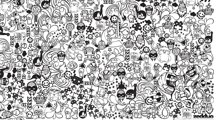 Comic Book Cartoon Black and White, art and craft, full frame, pattern, shape