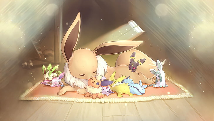 Cute Pokemon Eevee Umbreon and Espeon, tree, animal, flareon, table Free HD Wallpaper