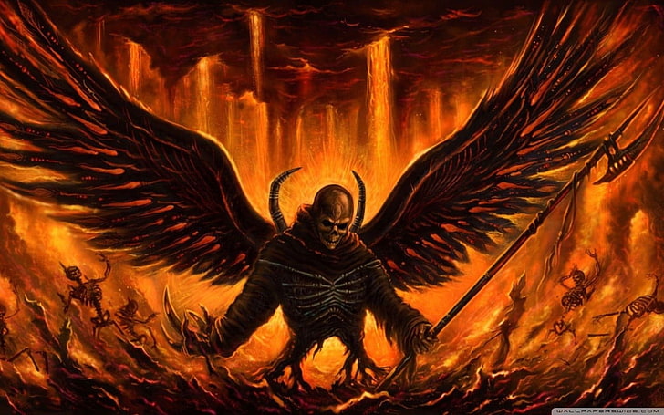 Dark Angel Warrior, illuminated, hell, architecture, angel