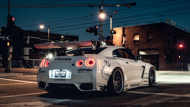 GTR R35 Liberty Walk, white, nissan,, sports, car Free HD Wallpaper