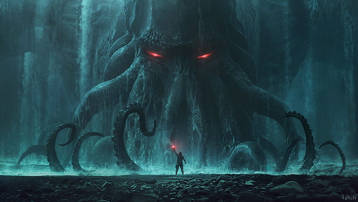 H. P. Lovecraft Cthulhu, flares, horror, cthulhu, dark Free HD Wallpaper