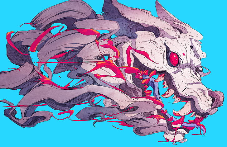 Half Face Oni Mask Drawing, graffiti, fangs, abstract, chun lo Free HD Wallpaper