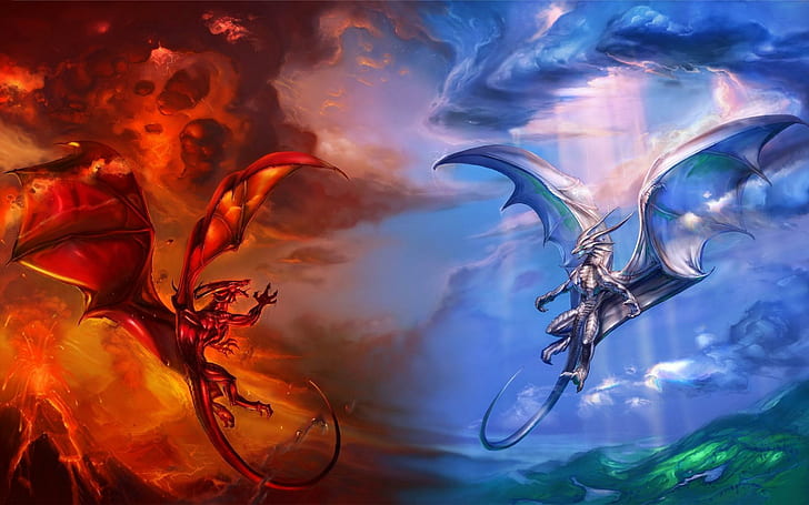 Ice vs Fire Game, fire, ice, heaven,, dragon Free HD Wallpaper