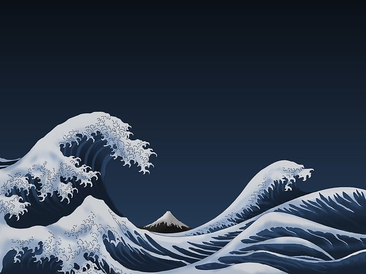 Japanese Wave Cartoon, wave, artistic, kanagawa, the great wave off kanagawa Free HD Wallpaper