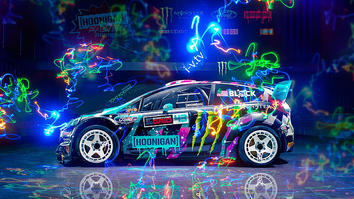 Ken Block Gymkhana 6, no people, neon glow, speed, motor vehicle Free HD Wallpaper