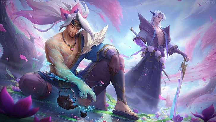 League of Legends Screen, yone league of legends, warrior, foritis wong, pink