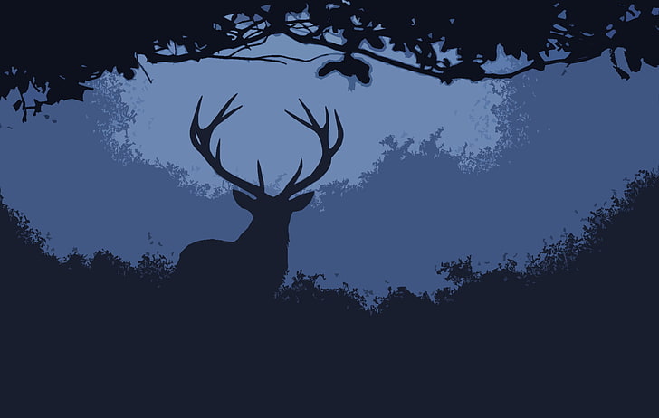 Moose Silhouette, forest, night, antler, dark Free HD Wallpaper